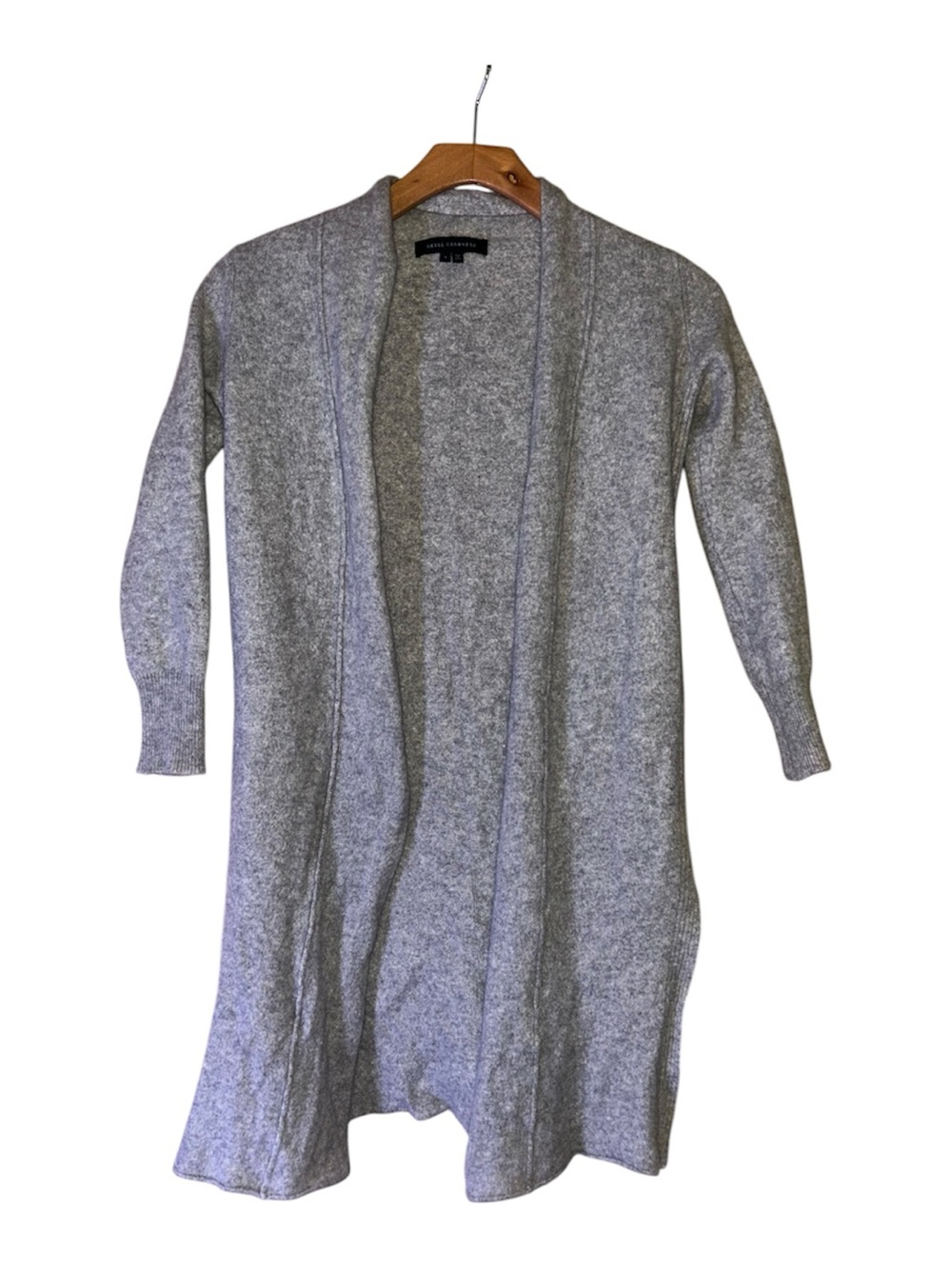 Skull Cashmere Light Gray Open-Front Long Cardigan